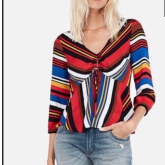 NWT Express Multi colored peplum Top shirt size XS - Picture 1 of 11